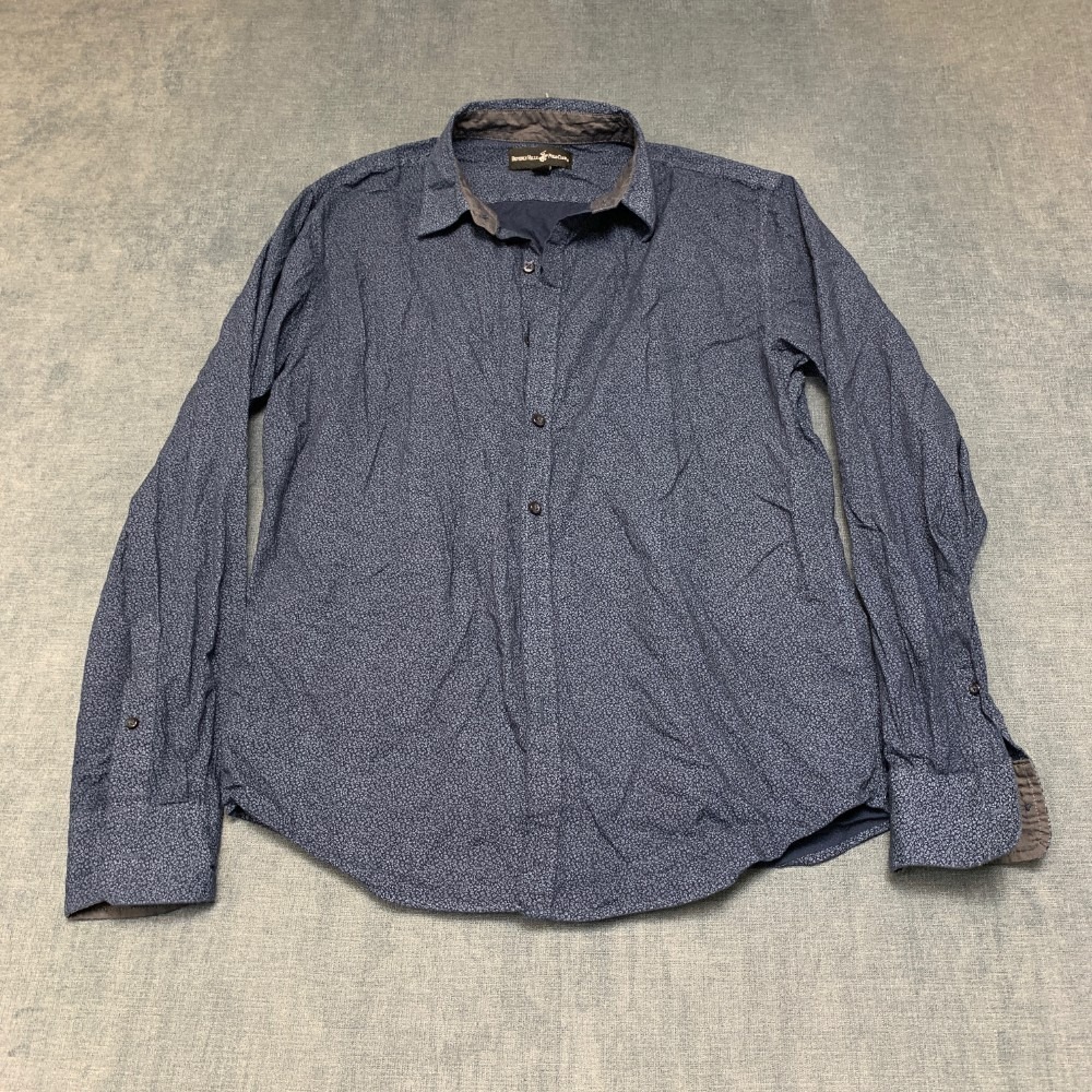 Beverly Hills Polo Club Shirt Mens L Navy Blue Geometric Everyday Wear Button Up